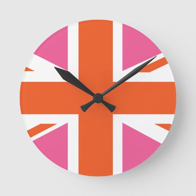 Relógio Redondo Pink and Orange Union Flag (Frente)