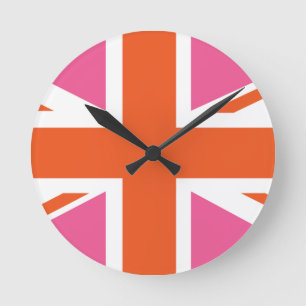 Relógio Redondo Pink and Orange Union Flag
