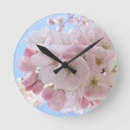 Relógio Redondo Pink Blossoms Blue Sky.