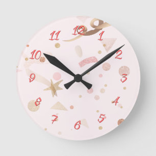 Relógio Redondo Pink festivo e padrão Dourado