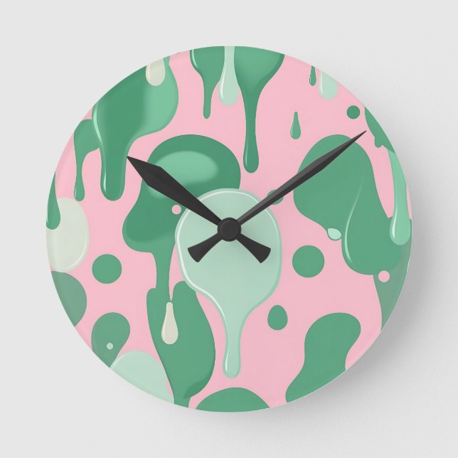 Relógio Redondo Pink Mint Green Melting Drip Pattern Abstract  (Frente)
