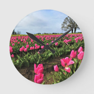 Relógio Redondo Pink Tulip Field, Oregon