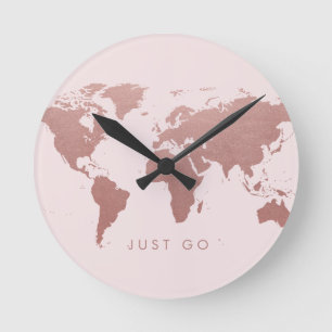 Relógio Redondo Pink World Map Globe Time to Go