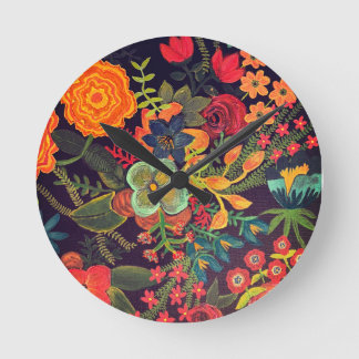 Relógio Redondo Pintura Acrílica Boho Design Floral