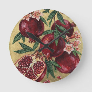 Relógio Redondo Pintura Artística a Óleo de Romã Botânica na Pared