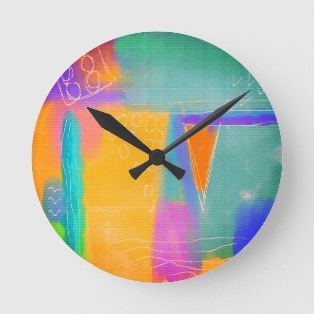 Relógio Redondo Pintura Colorida de Abstrato (Frente)