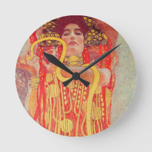 Relógio Redondo Pintura da Mulher Vermelha com Cobra de Ouro de Gu