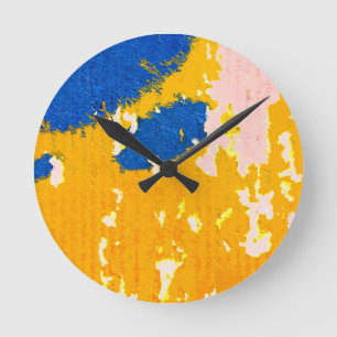Relógio Redondo Pintura de descasque de Rosas claro azul-amarelo-a