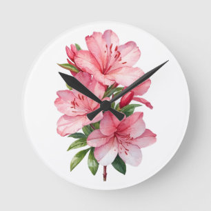 Relógio Redondo Pintura em aquarela de flor de azálea