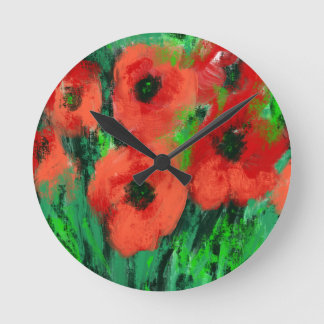Relógio Redondo Pintura Floral de Papoulas Vermelhas Abstratas