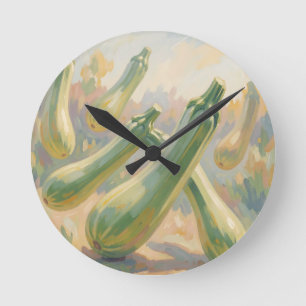 Relógio Redondo Pintura Impressionista de Abobrinha Verde Fresca