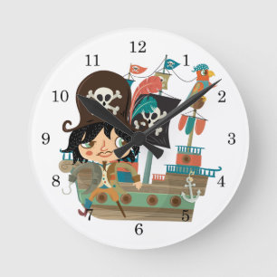 Relógio Redondo Pirata e navio de pirata
