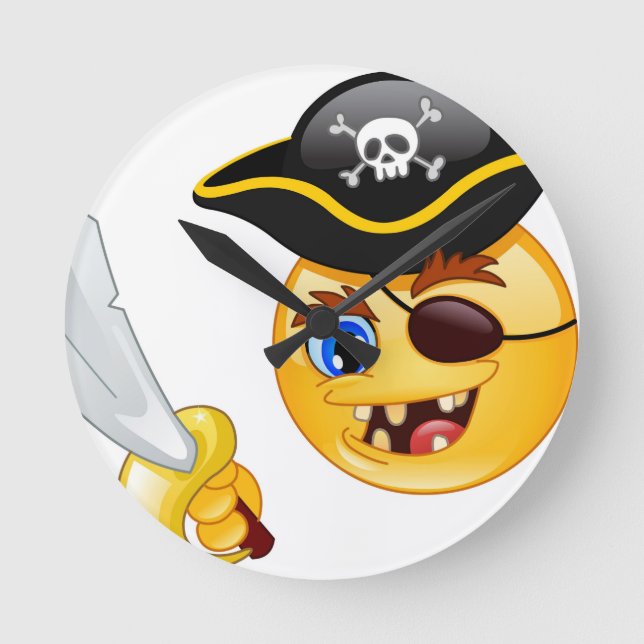 Relógio Redondo pirata emoji (Frente)