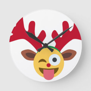 Relógio Redondo piscar os olhos emoji de renas do xmas