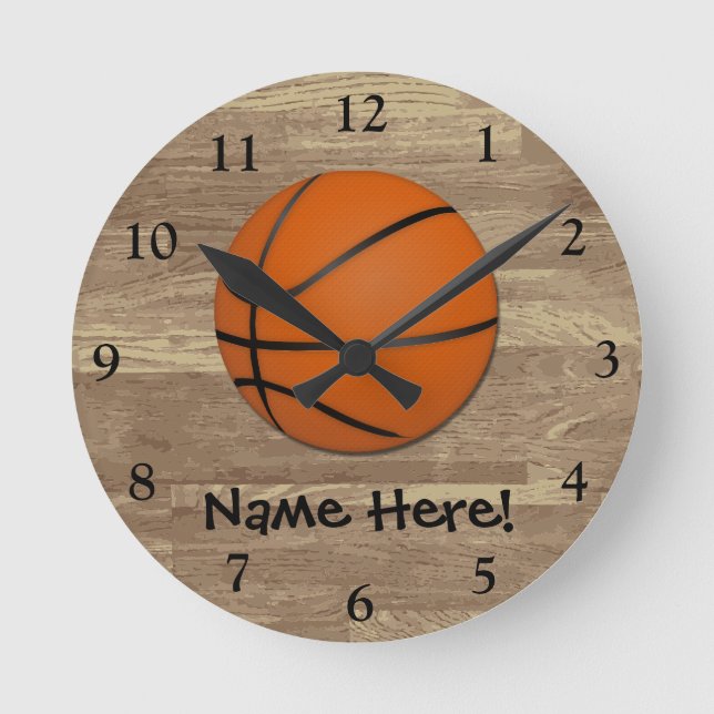 Relógio Redondo Piso de Madeira de Basquete Personalizado (Frente)