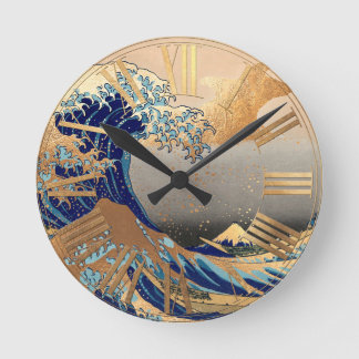 Relógio Redondo PixDezines Vintage Grande Onda Hokusai 葛飾北斎の神奈川沖浪