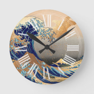 Relógio Redondo PixDezines Vintage Grande Onda Hokusai 葛飾北斎の神奈川沖浪