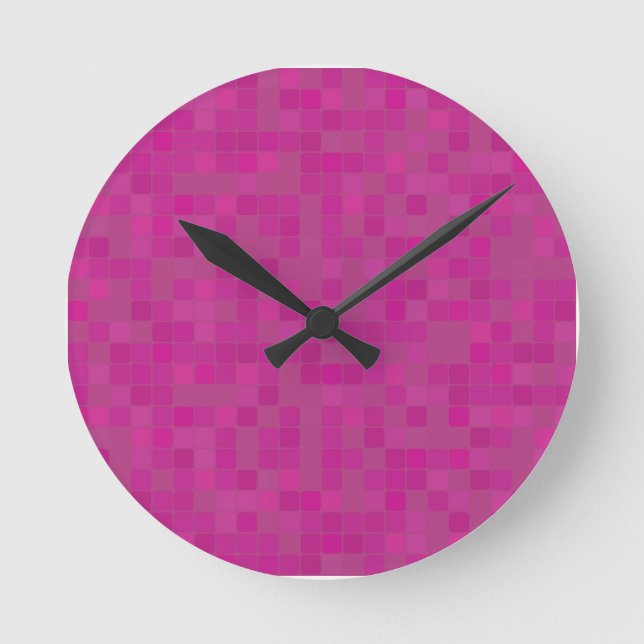 Relógio Redondo Píxeis do mosaico cor-de-rosa da Fuchsia  (Frente)