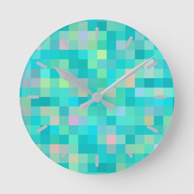 Relógio Redondo Pixel Art Multicolor Patterno (Frente)