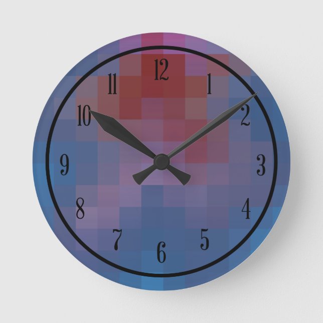 Relógio Redondo Pixelados quadrados com números (Frente)