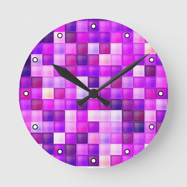 Relógio Redondo Pixels de Jogo de Vídeo Pink Square Patterno com P (Frente)