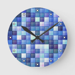 Relógio Redondo Pixels de Jogo de Vídeo Pixels Blue Square Pattern