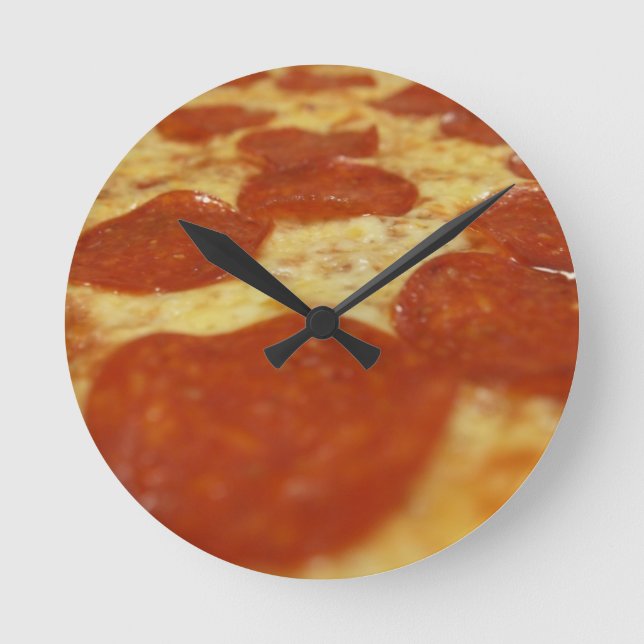 Relógio Redondo pizza de pepperoni (Frente)