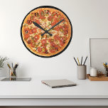 Relógio Redondo Pizza Difundida Pepperoni - Cozinha de Comida<br><div class="desc">Esta design foi criada através da arte digital. Você pode mudar as fotos na seção personalizar esta modelo. Você pode personalizar ainda mais usando a opção personalizar. Se precisar de assistência para a colocação de fotos, por favor, envie-me um e-mail e eu terei todo o prazer em ajudar. Entre em...</div>