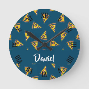 Relógio Redondo Pizza padrão em azul