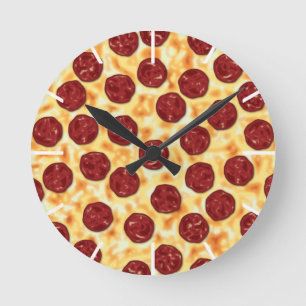 Relógio Redondo Pizza Peperoni para Pizza Lovers Muro Clock