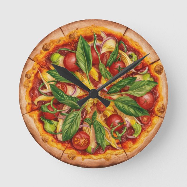 Relógio Redondo Pizza Vegetariana (Frente)