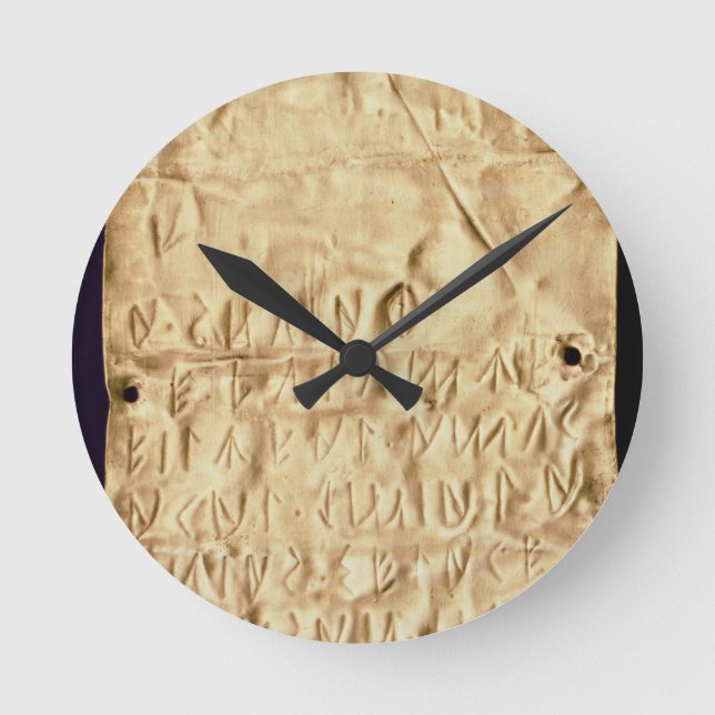 Relógio Redondo Placa Dourado com "breve" inscrição de Etruscan, (Frente)