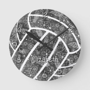 Relógio Redondo planalto de flores, vôlei de cinza preta