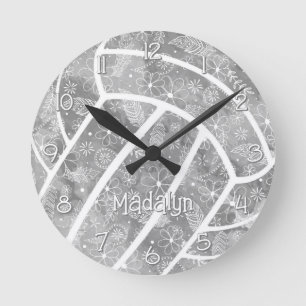 Relógio Redondo plenas de flores de vôlei cinza