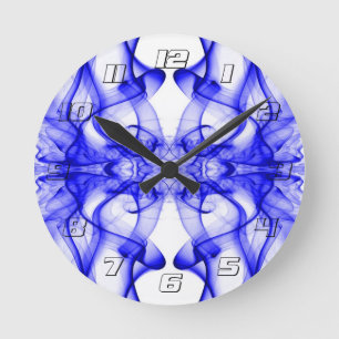 Relógio Redondo Plumas de Fumaça Azul em Branco com Números