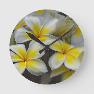 Relógio Redondo Plumeria Amarela Branca