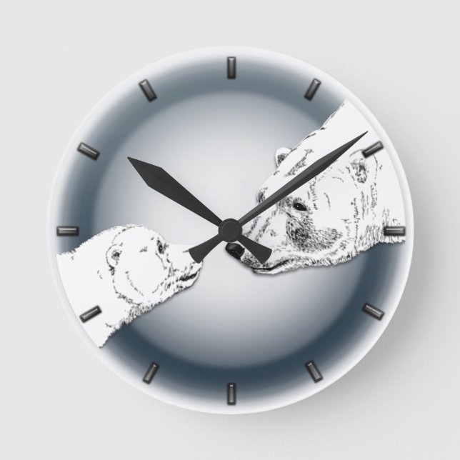 Relógio Redondo Polar Bear Clock Mother & Cub Bear Art Wall Clock (Frente)