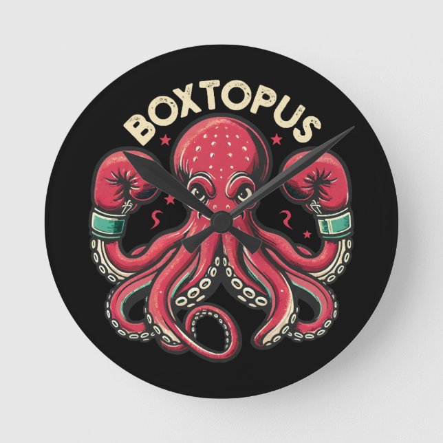 Relógio Redondo Polvo de Boxe - Boxtopus (Frente)
