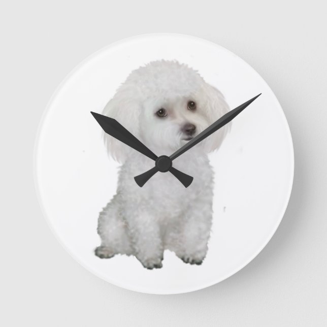 Relógio Redondo Poodle - branco 1 (Frente)
