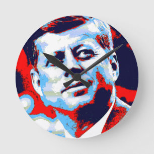 Relógio Redondo Pop Art JFK John F. Kennedy Red Blue