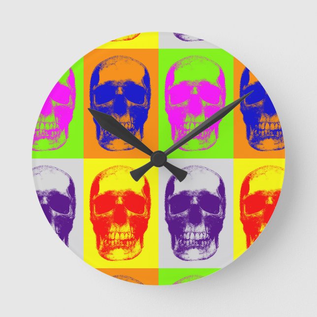 Relógio Redondo Pop Art Skull (Frente)