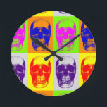 Relógio Redondo Pop Art Skull<br><div class="desc">Imagens e Trabalhos de arte do estilo de arte Pop</div>