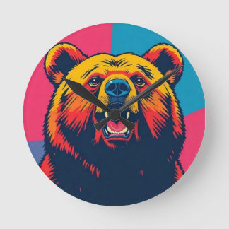 Relógio Redondo Pop de Arte do Urso Grizzly