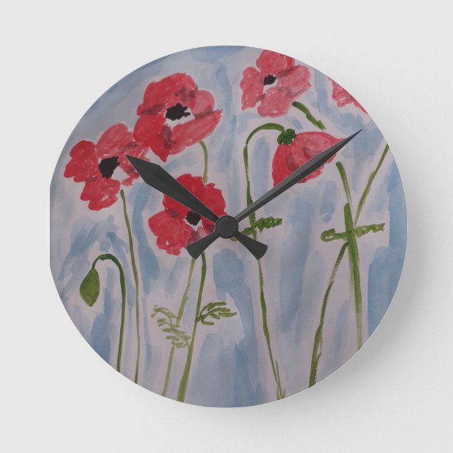 Relógio Redondo Poppies Vermelhos Selvagens (Frente)