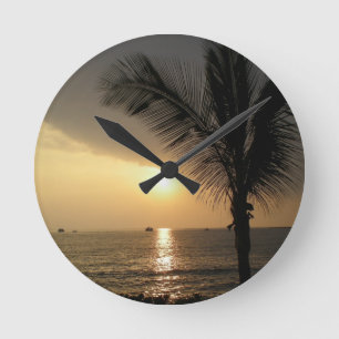 Relógio Redondo Por do sol do oceano da ilha havaiana