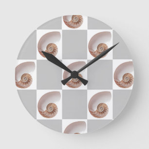 Relógio Redondo Porcelana Concha Minimalista Padrão Xadrez