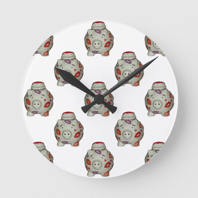 Relógio Redondo Porco adorável do batom (Frente)