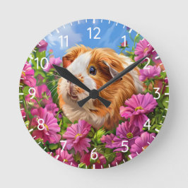 Relógio Redondo Porco-guineense entre Flores Rosa