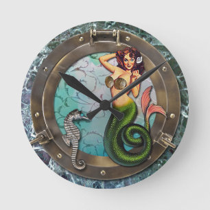 Relógio Redondo PORTHOLE MERMAID, sereias de arte originais