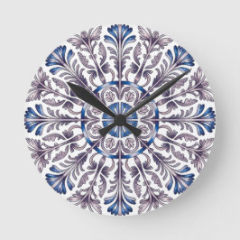 Relógio Redondo Portuguese Azulejo Blue Floral Pattern Wall Clock